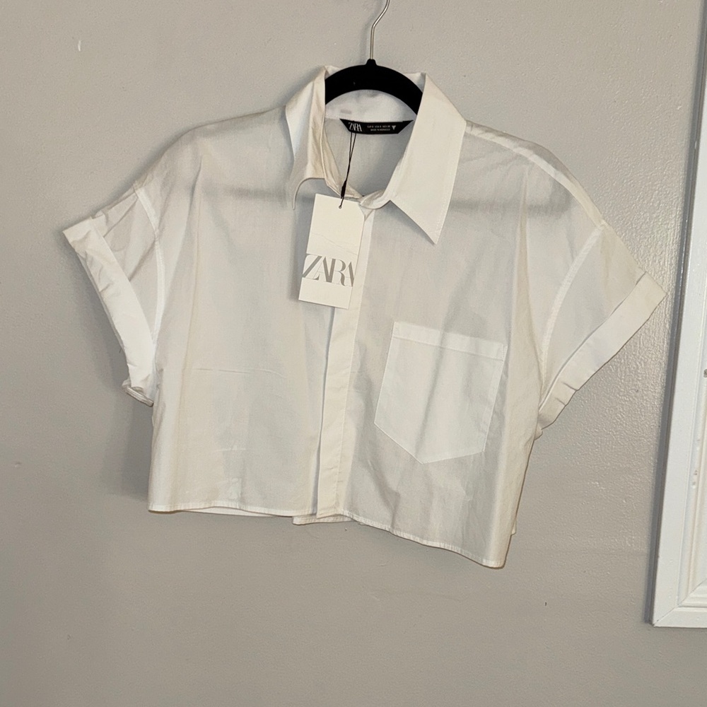 Zara Ivory Cropped Shirt with Pocket